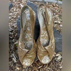 Fly London Yakin Women's Gold Slingback Heels size 41/9
